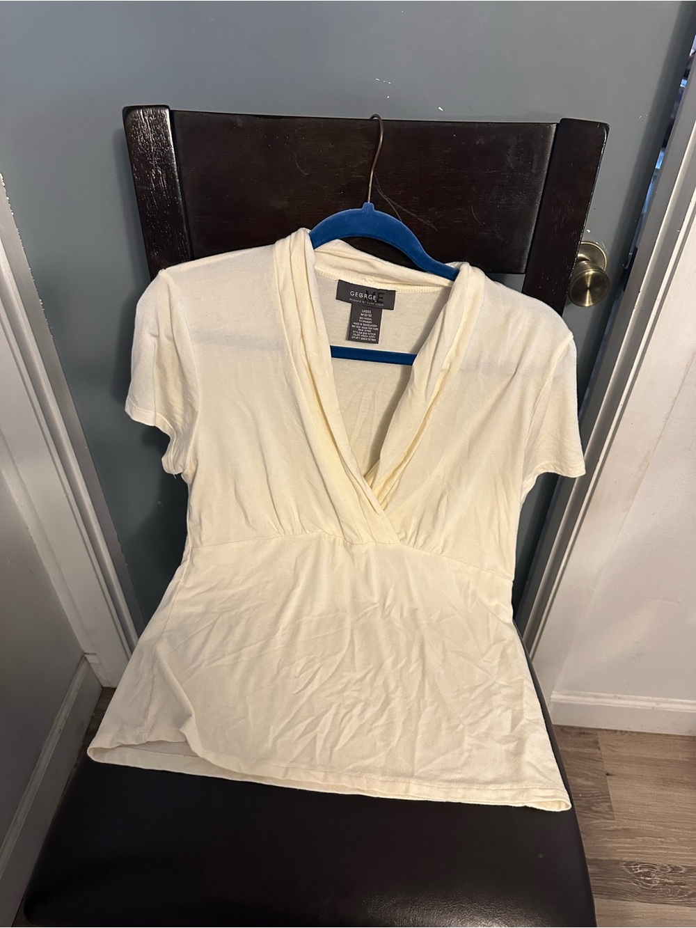George Women's Cream Surplice Short-Sleeve Top M